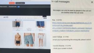 Man shares screen of underwear shopping during work meeting